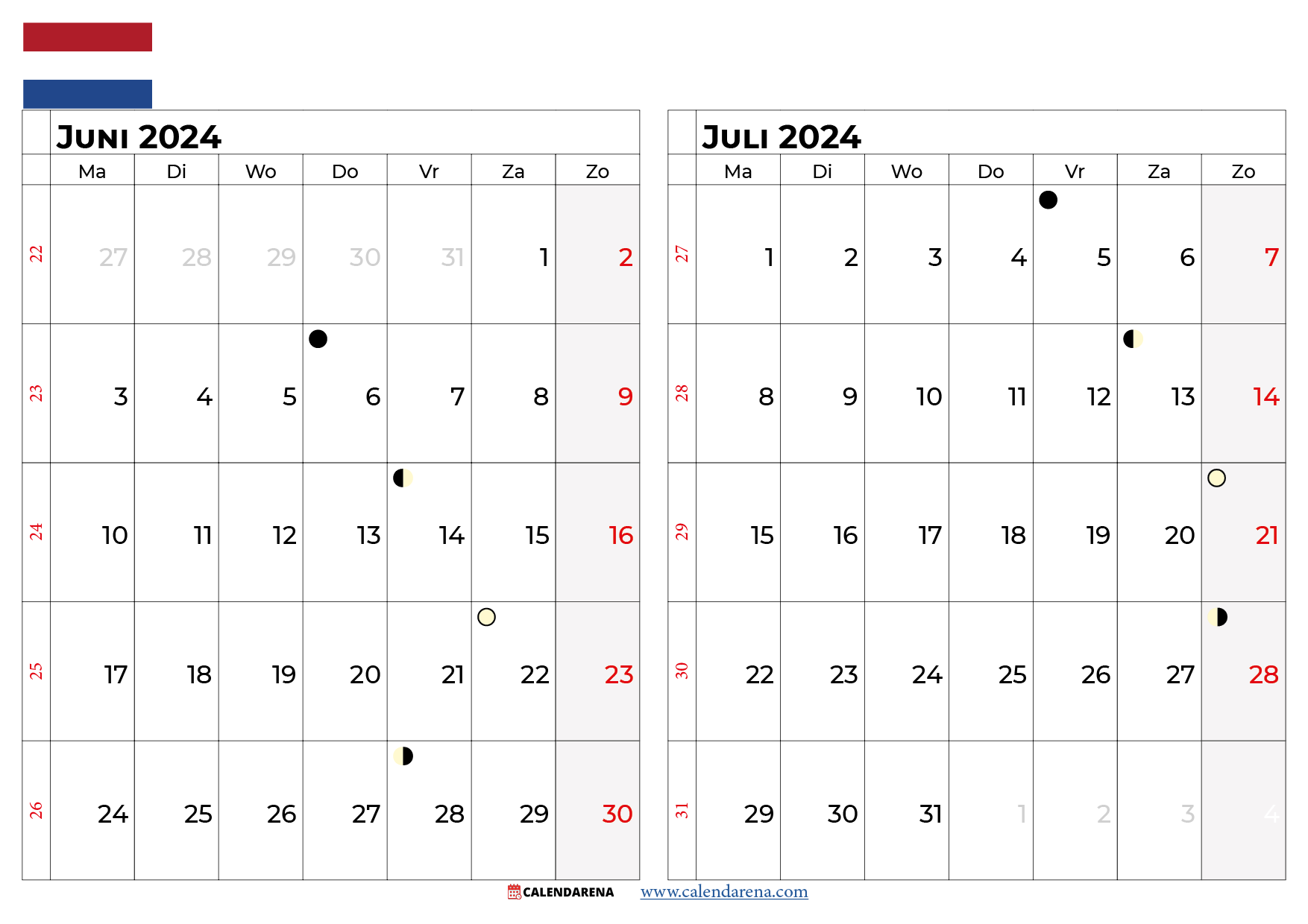 kalender juni juli 2024 nederland
