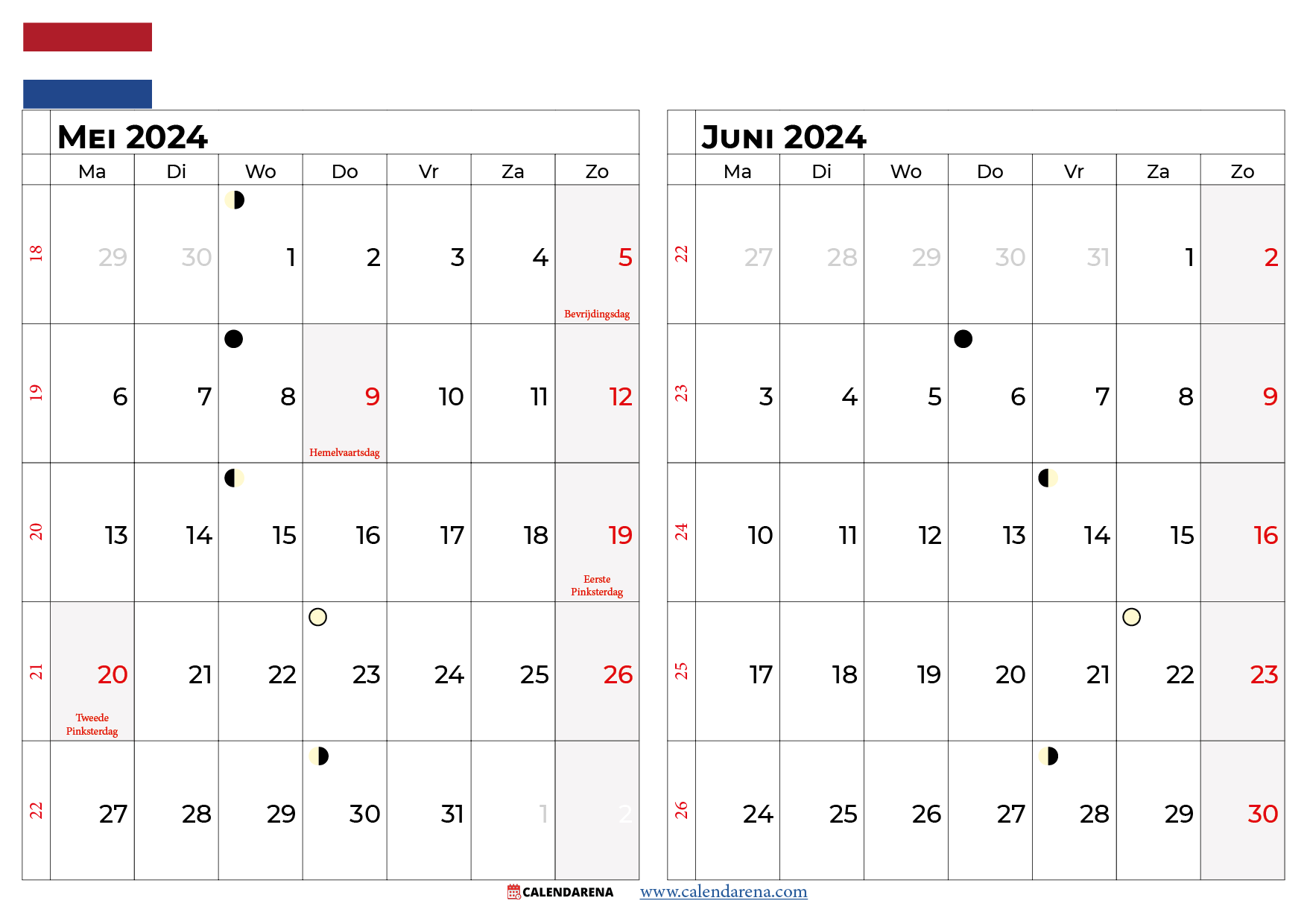 kalender mei juni 2024 nederland