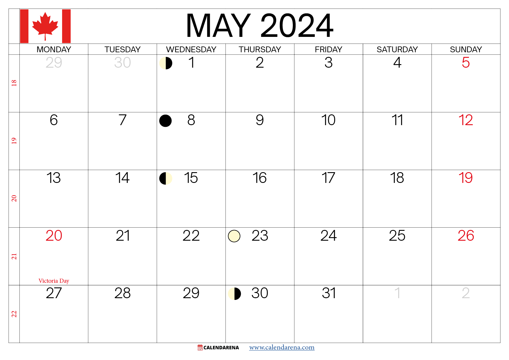 may 2024 calendar with holidays Canada