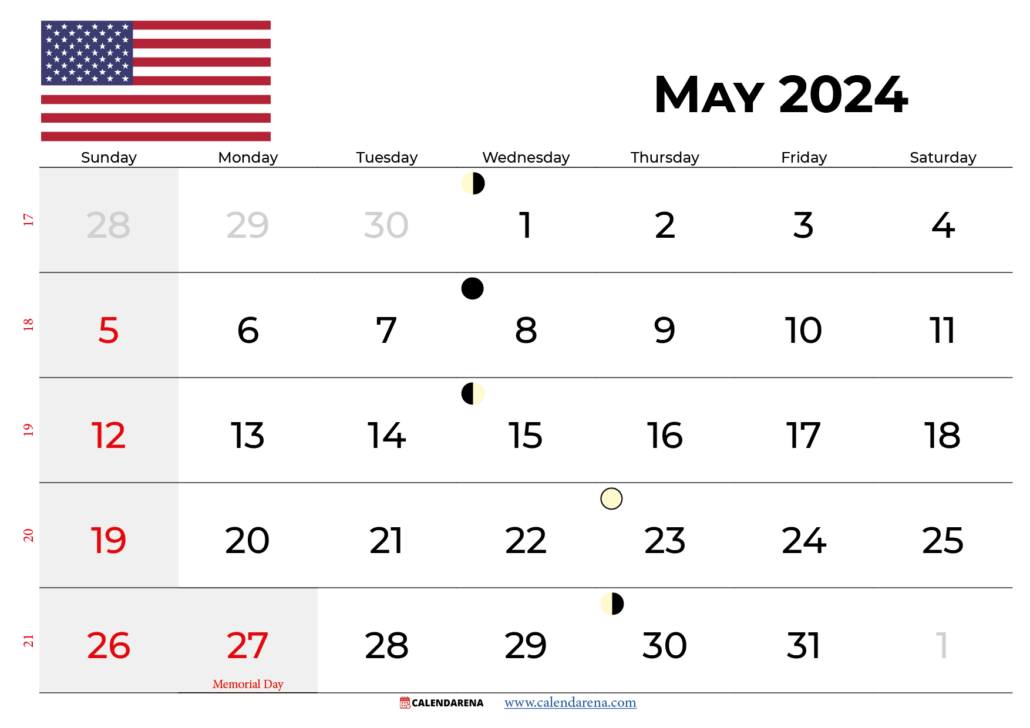 May 2024 Calendar With Holidays USA