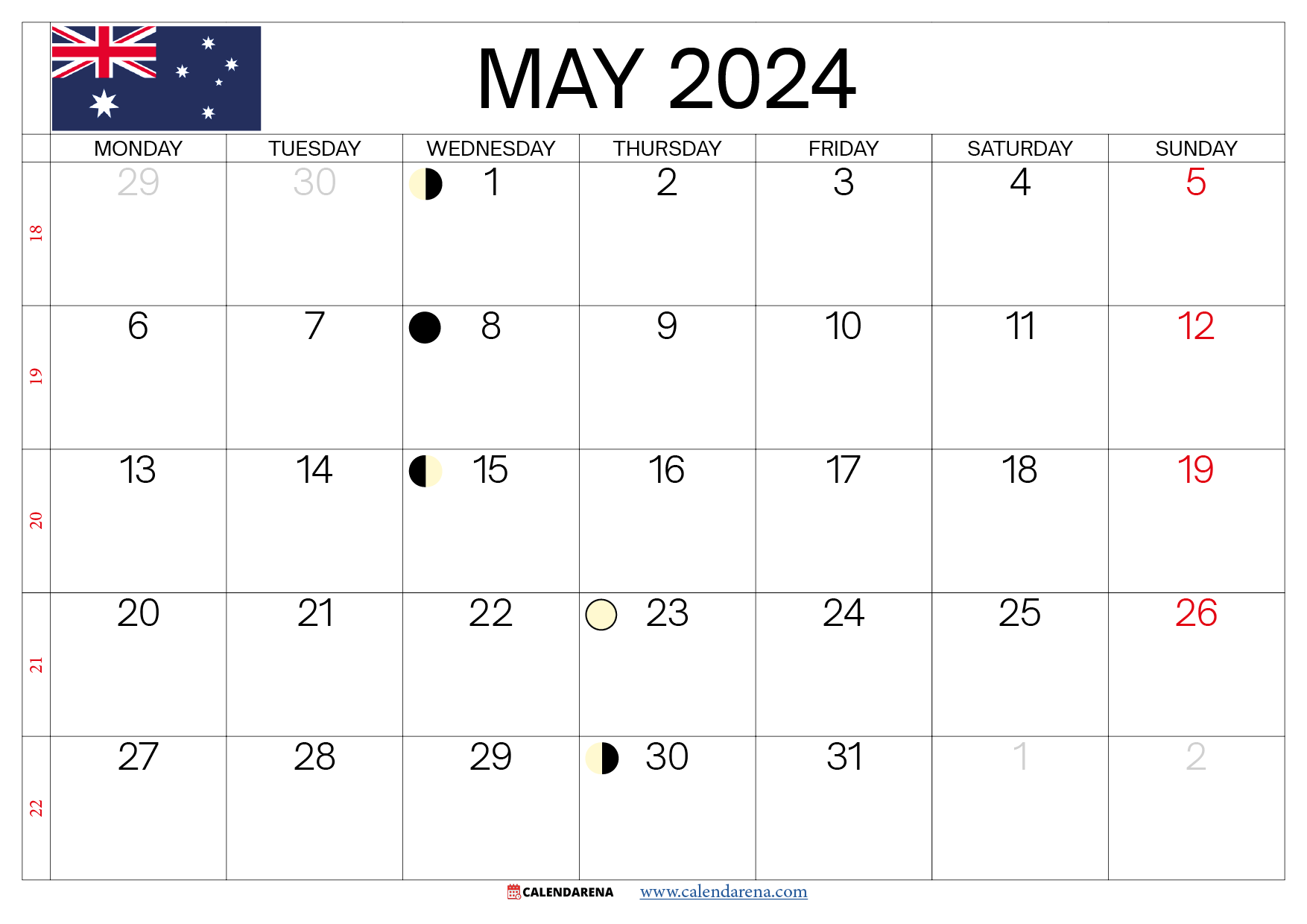 may calendar 2024 Australia