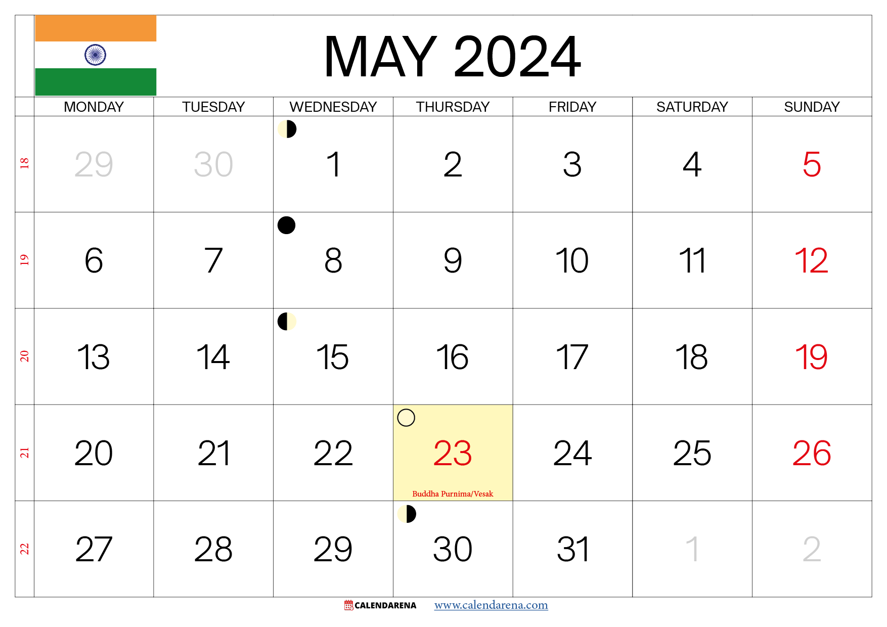 may calendar 2024 India