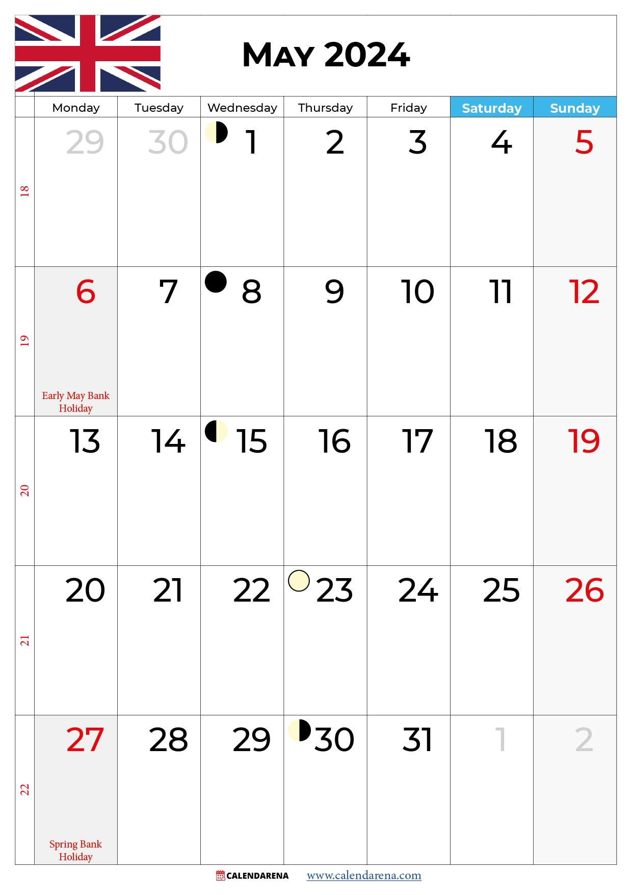 may calendar 2024 with holidays UK