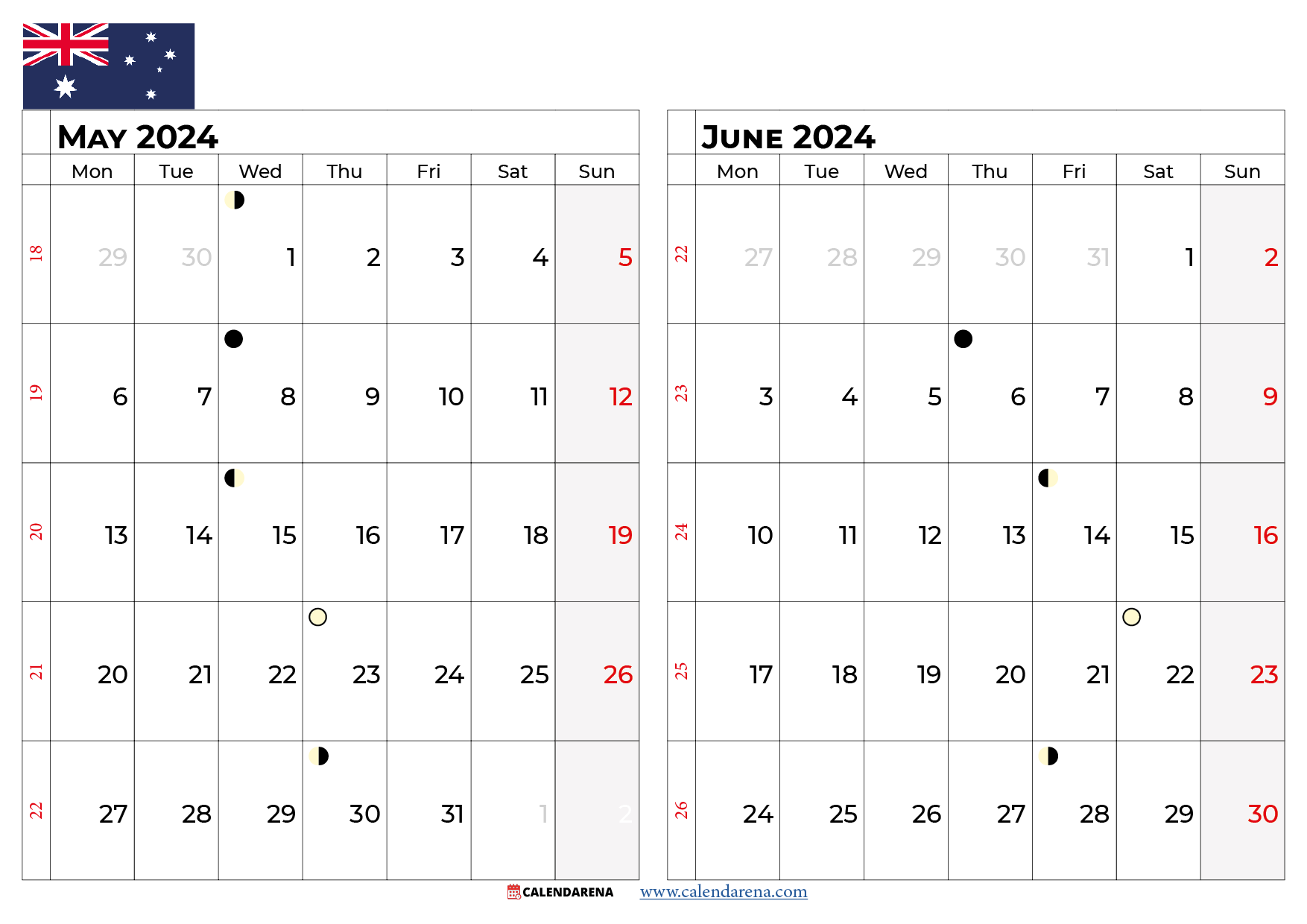 may june 2024 calendar Australia