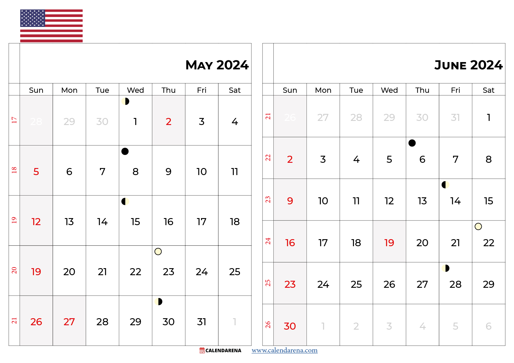 may june 2024 calendar USA