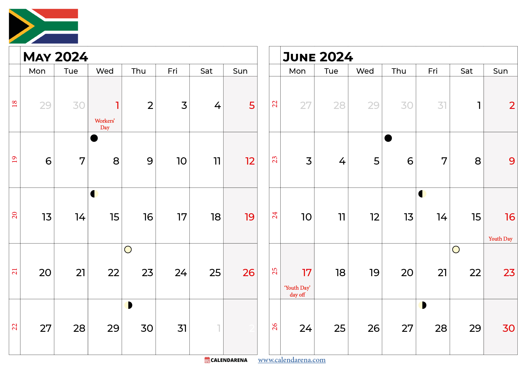 may june 2024 calendar south africa