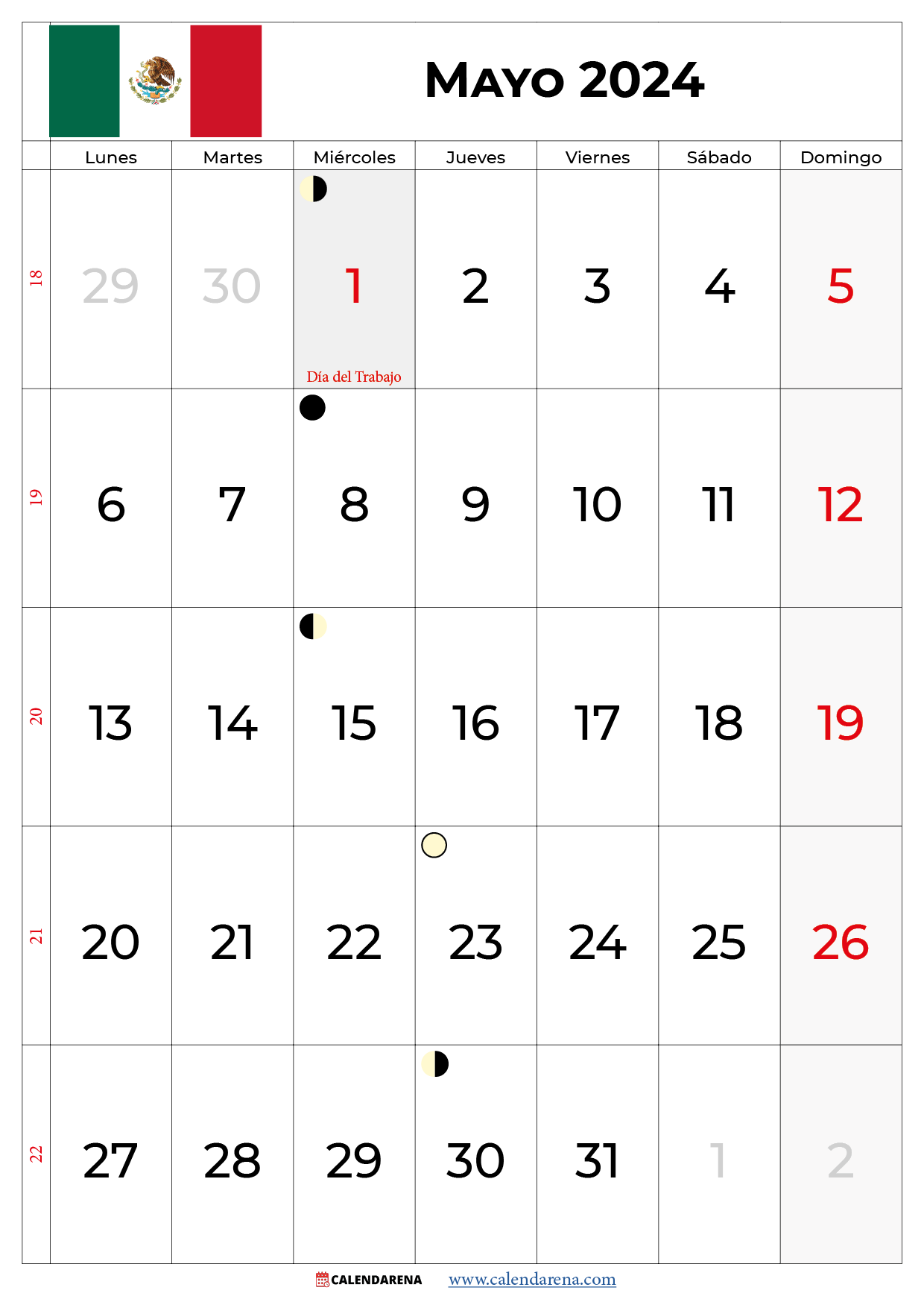 mayo 2024 calendario méxico
