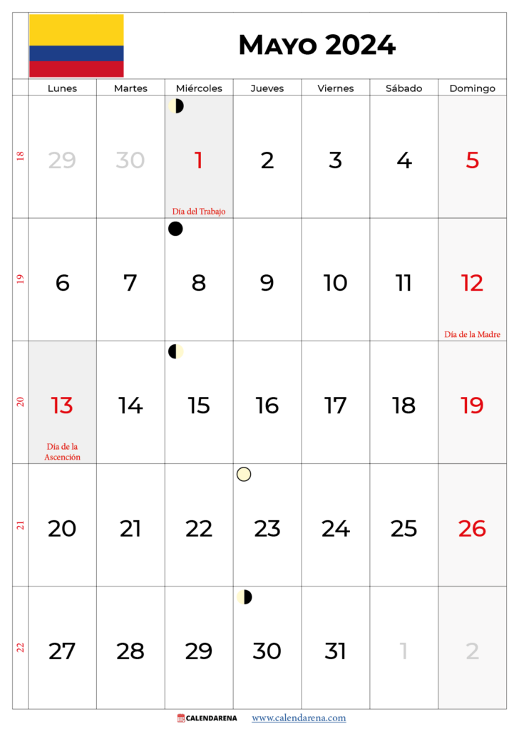 Calendario Mayo 2024 Colombia