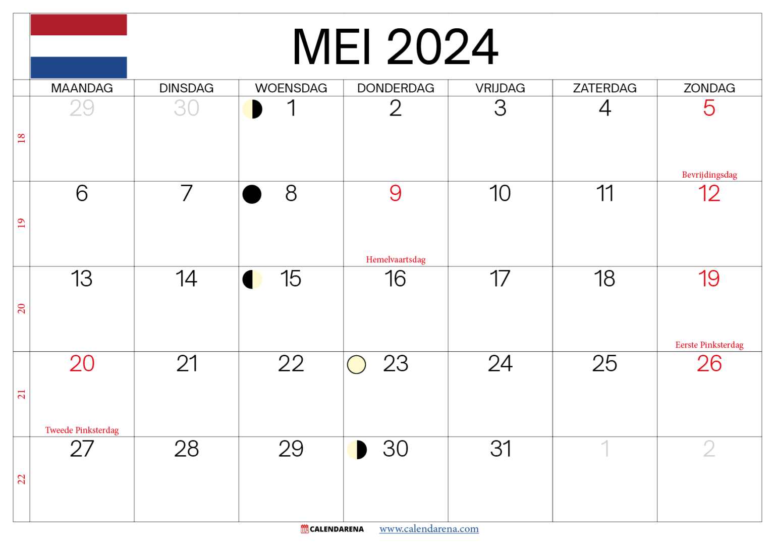 Kalender Mei 2024 Nederland