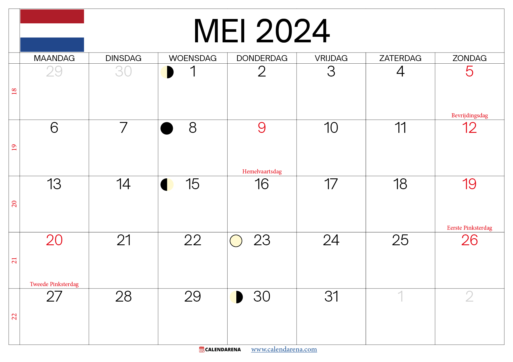 mei kalender 2024 nederland