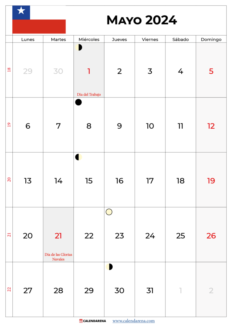 Calendario Mayó 2024 Chile