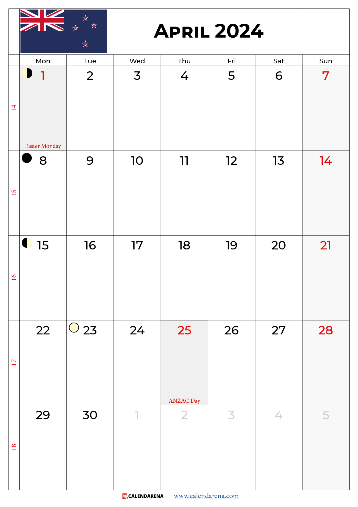 nz calendar april 2024