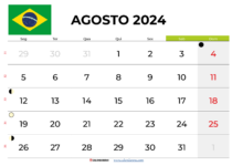 Calendário Agosto 2024 Brasil