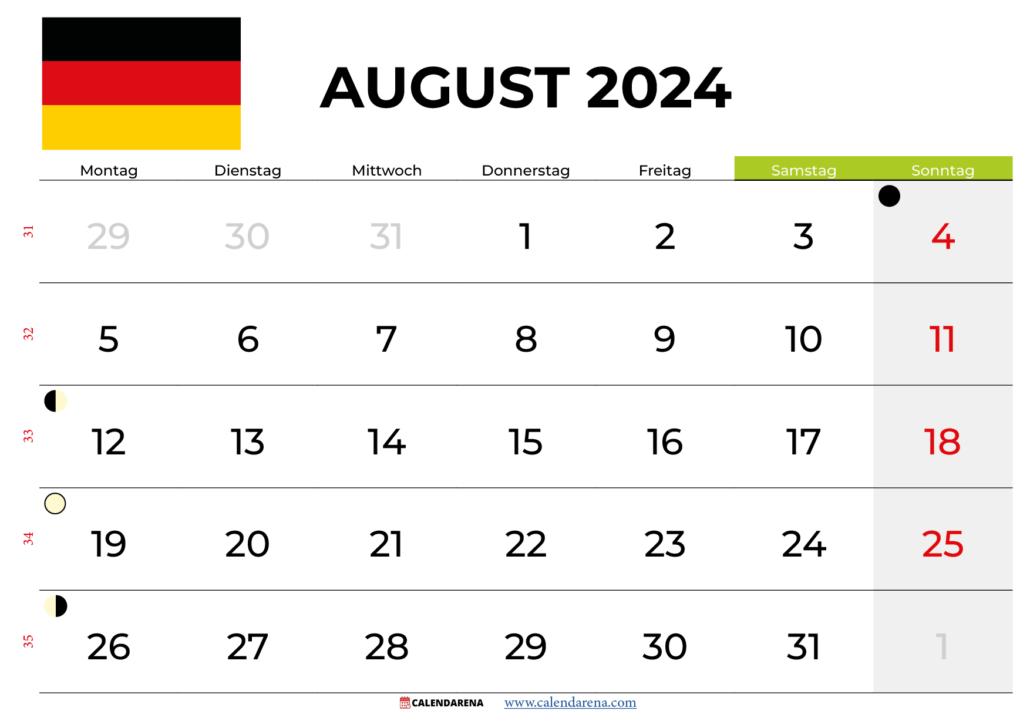 Kalender August 2024 Deutschland
