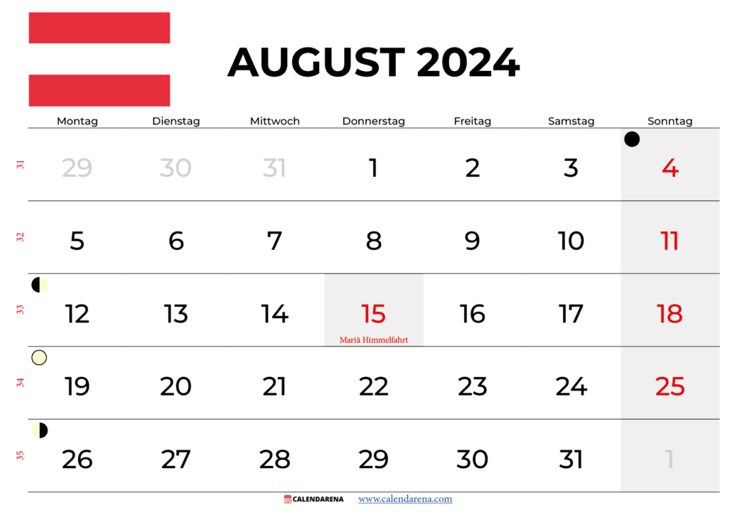 Kalender August 2024 Österreich