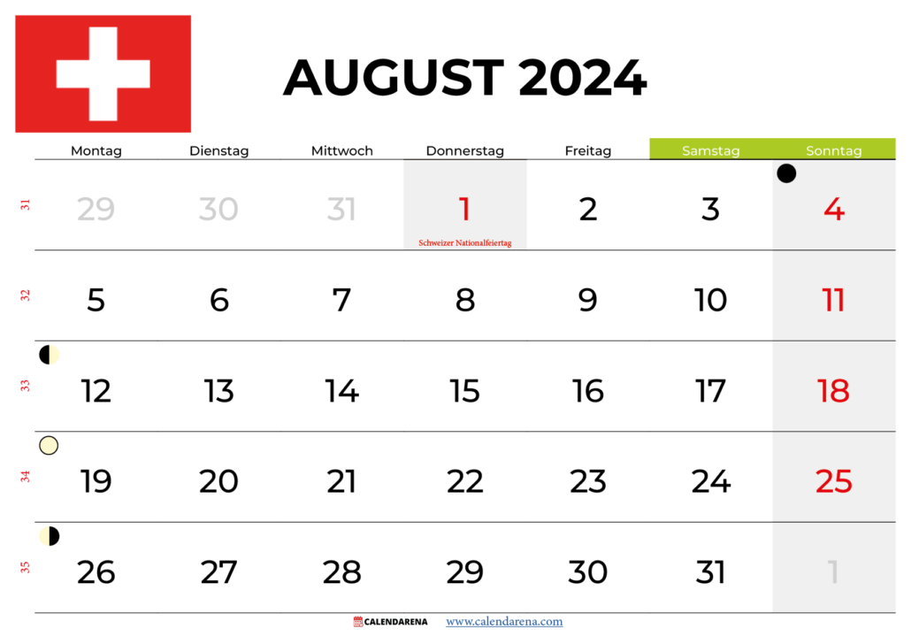 Kalender August 2024 Schweiz