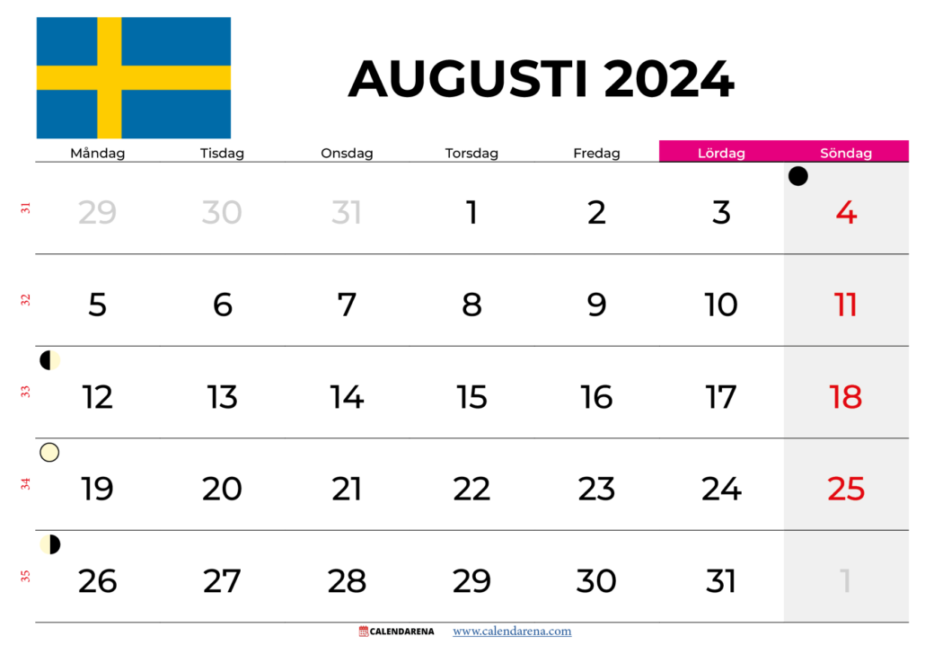 Kalender Augusti 2024 Sverige