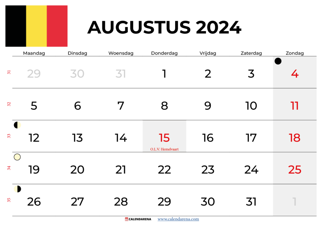 Kalender Augustus 2024 België