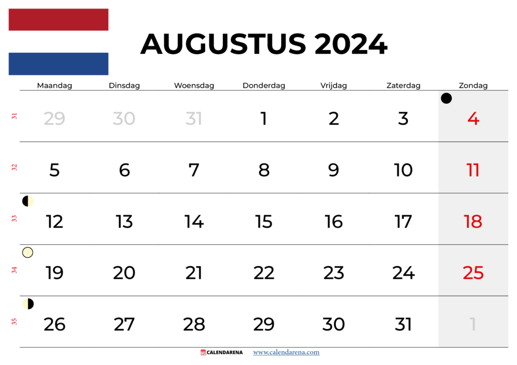 Kalender Augustus 2024 Nederland