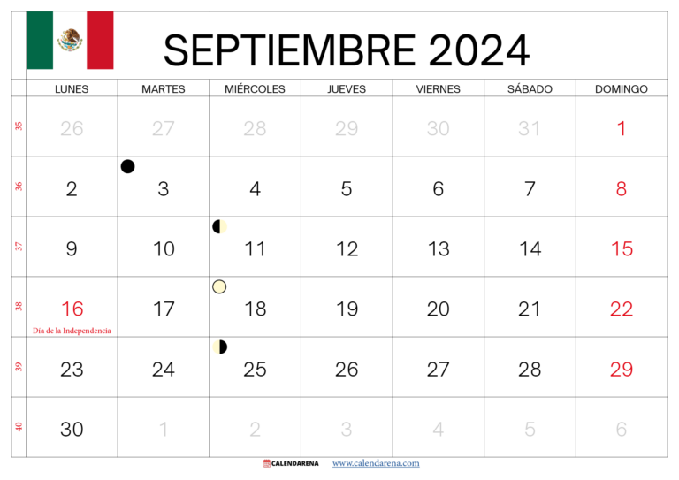 Calendario Septiembre 2024 México Para Imprimir