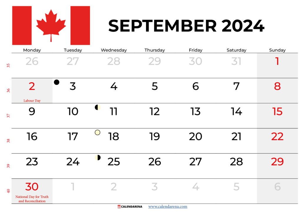 September Calendar 2024 Canada