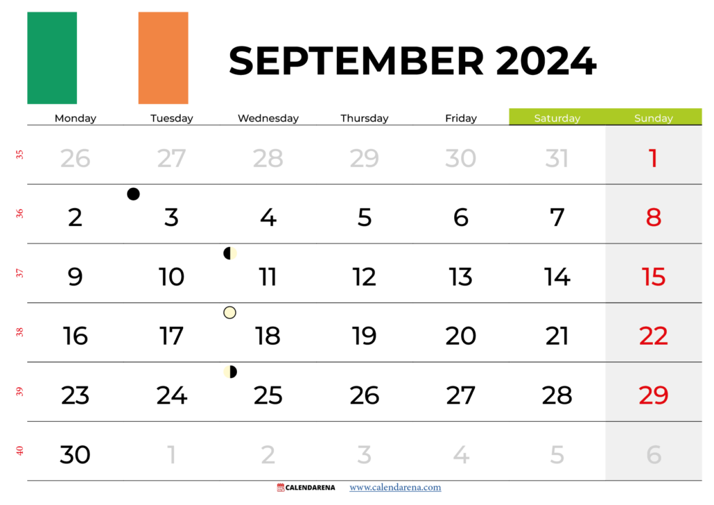 September Calendar 2024 Ireland