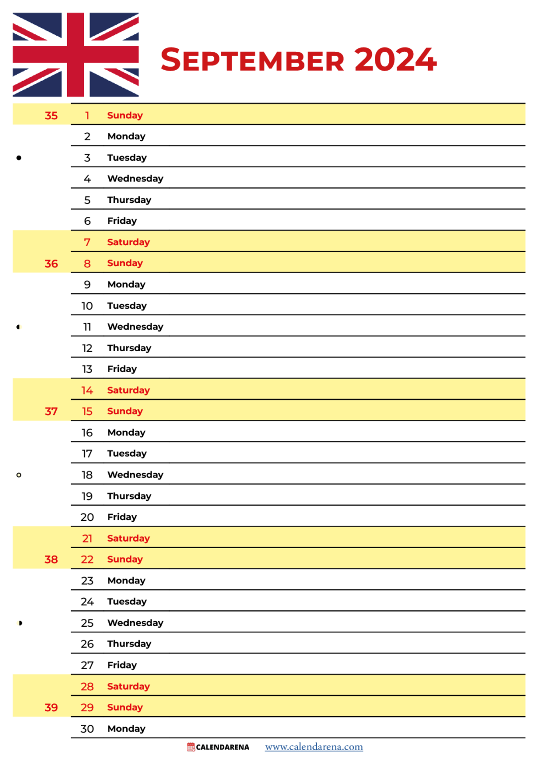 September Calendar 2024 Uk