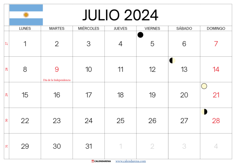 Calendario Julio 2025 Argentina