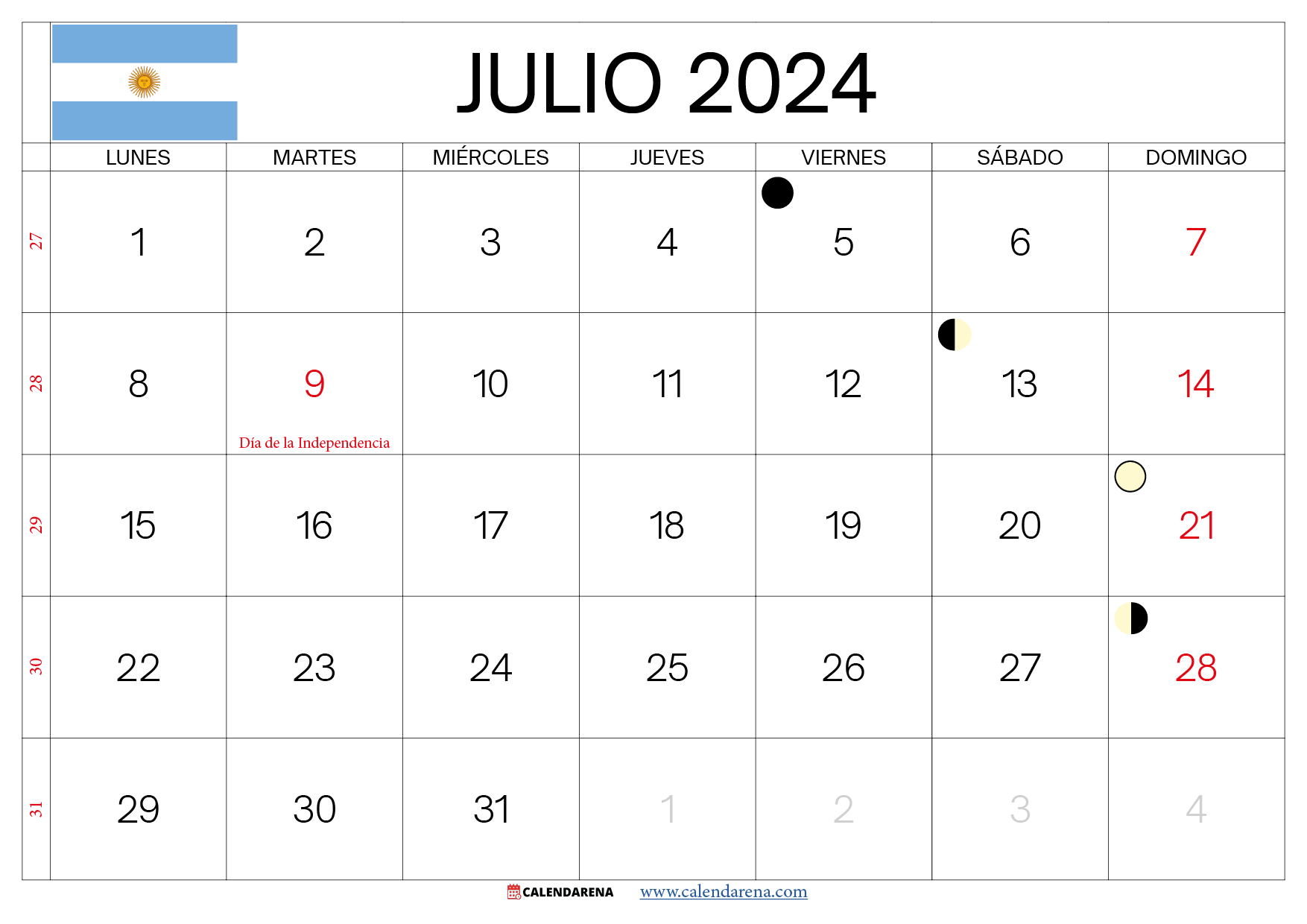 almanaque julio 2024 argentina