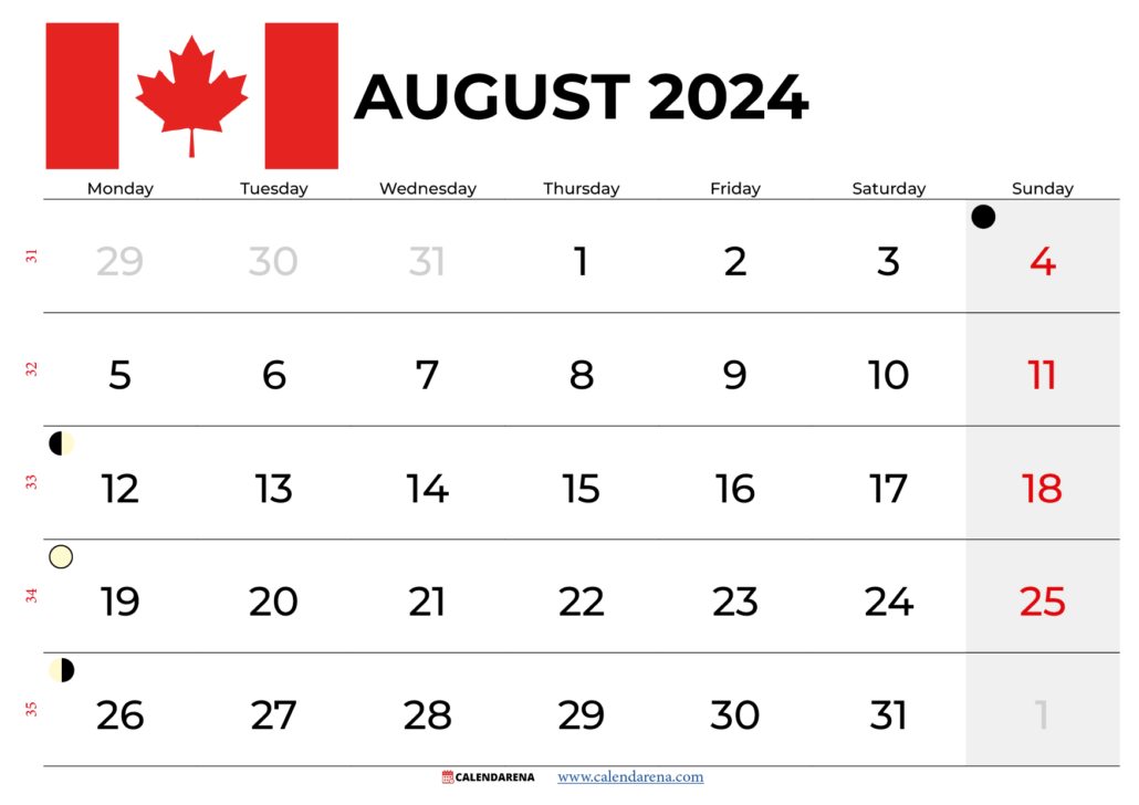 august calendar 2024 canada