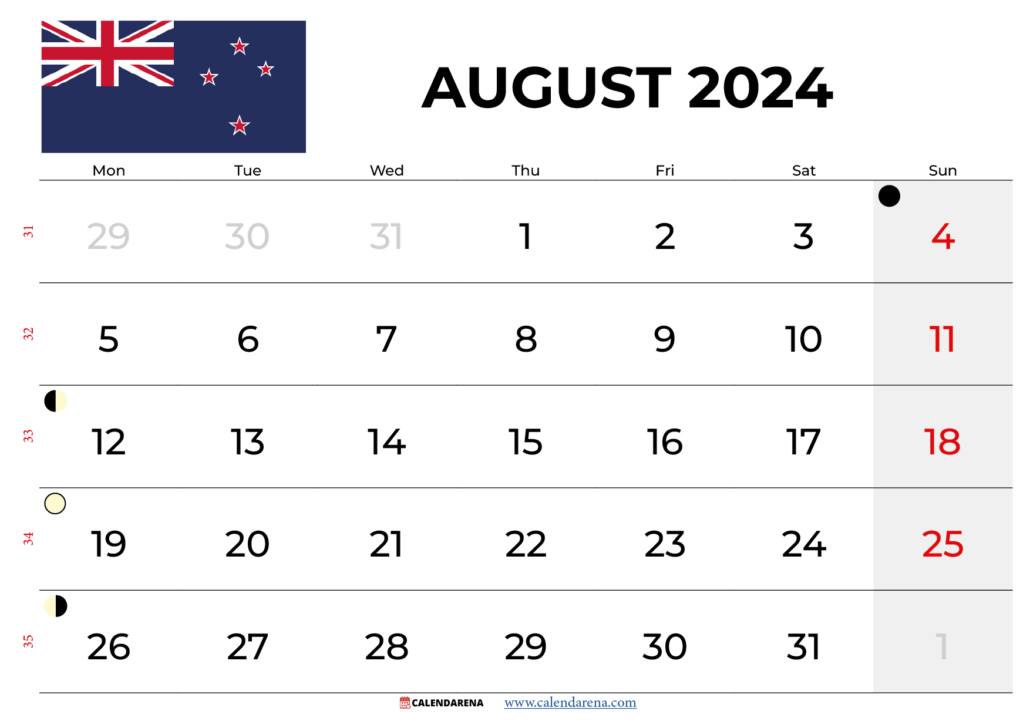august calendar 2024 nz
