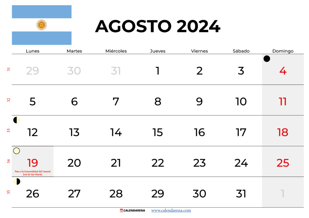 Calendario Agosto 2024 Argentina