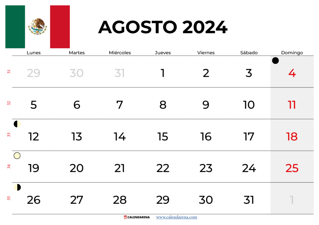 calendario agosto 2024 mexico