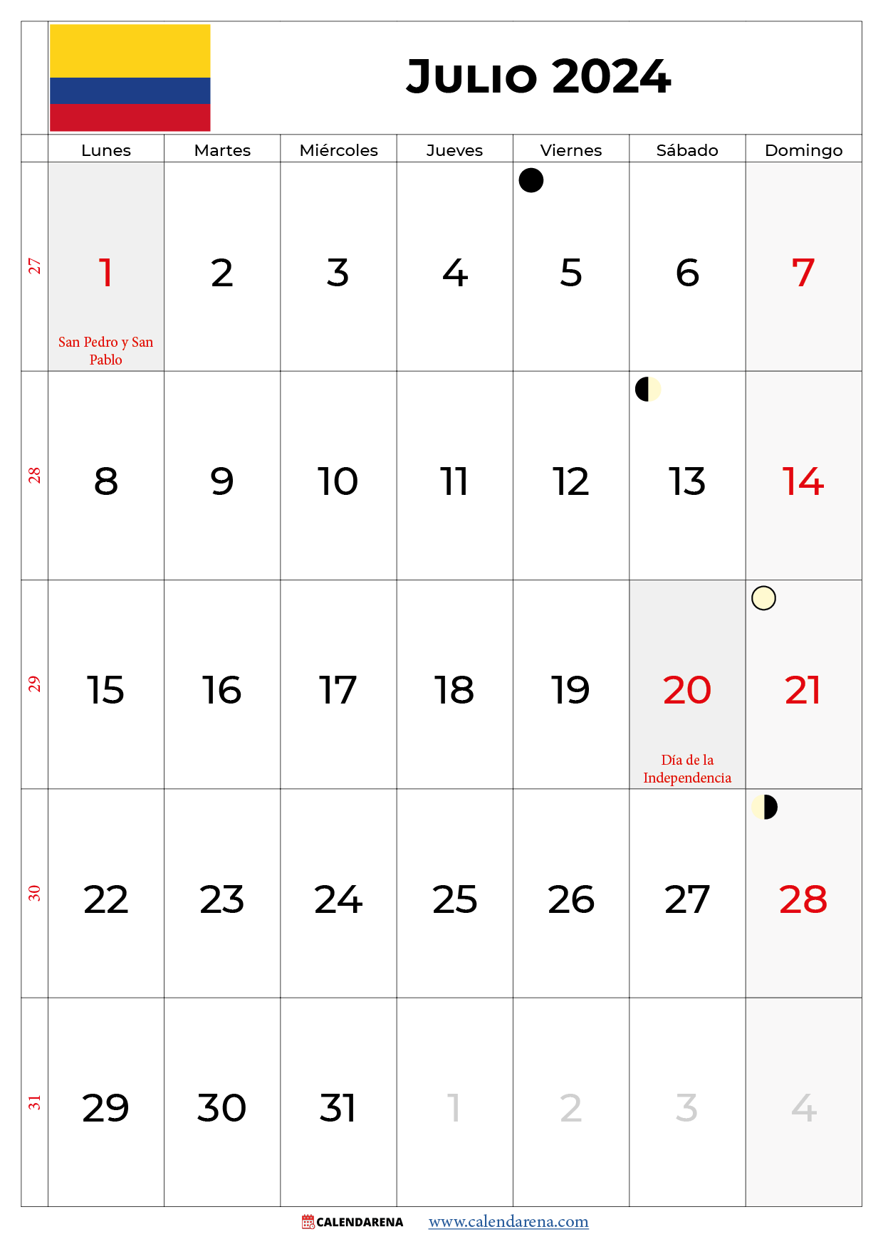 calendario de julio 2024 colombia