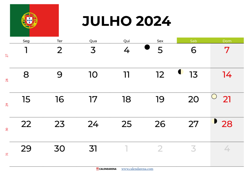 calendario julho 2024 Portugal