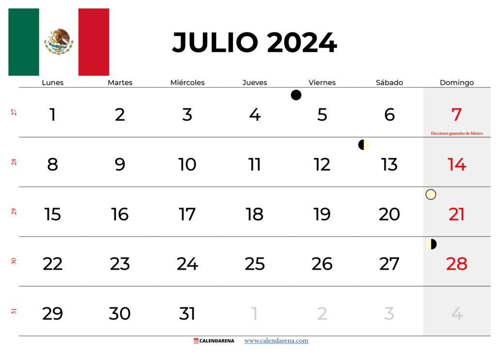 calendario julio 2024 México