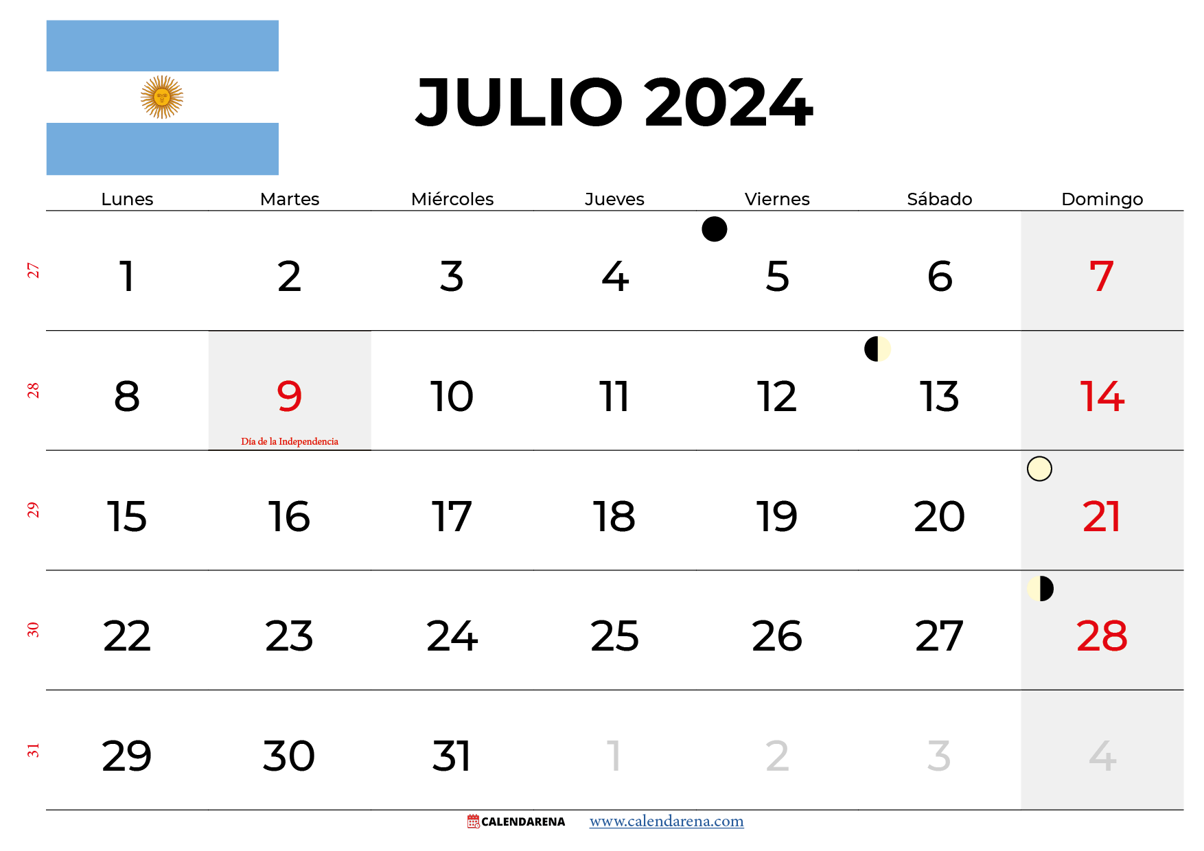 calendario julio 2024 argentina