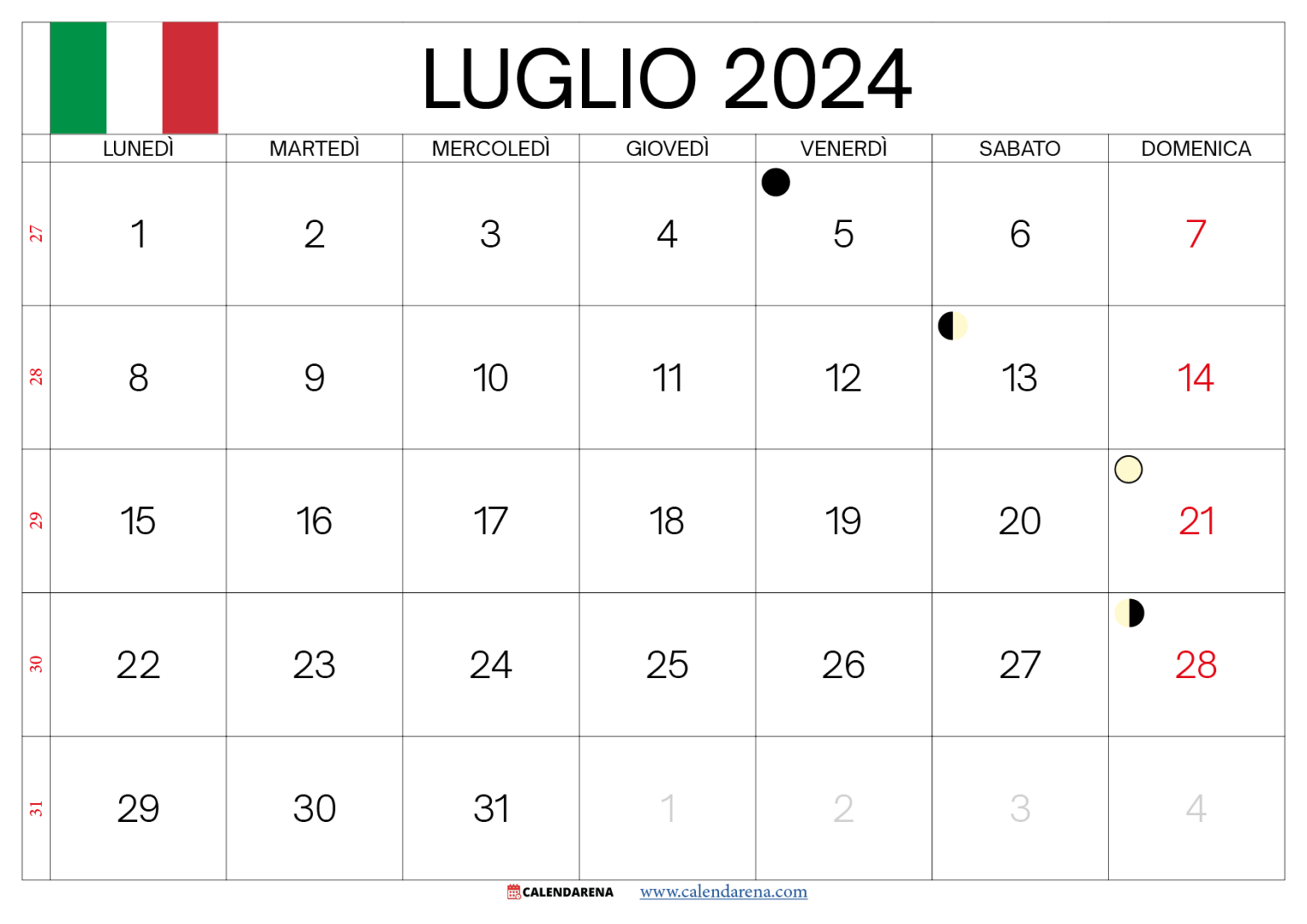 Calendario Luglio 2024 Con Festività