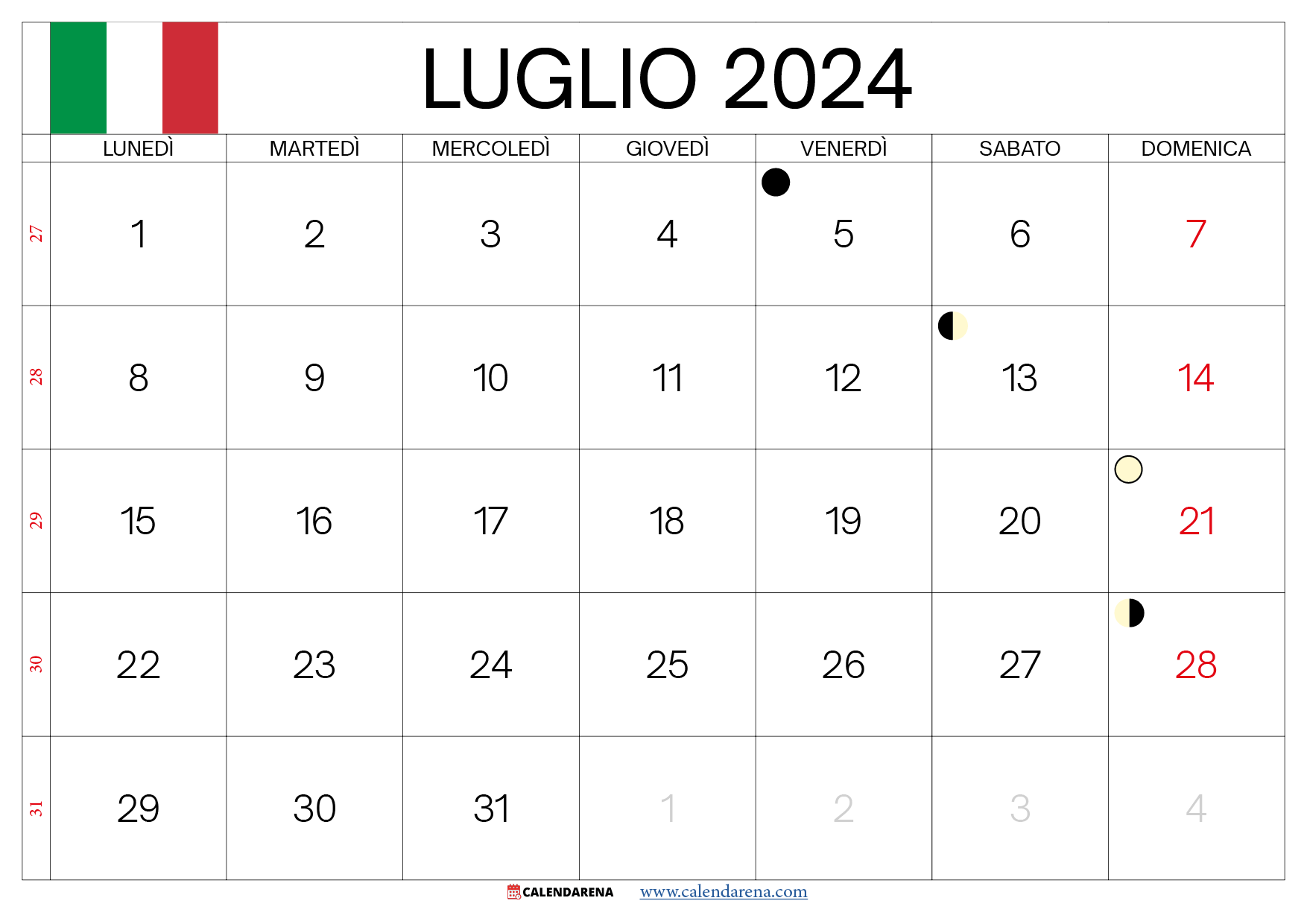 calendario luglio 2024 con festività italia