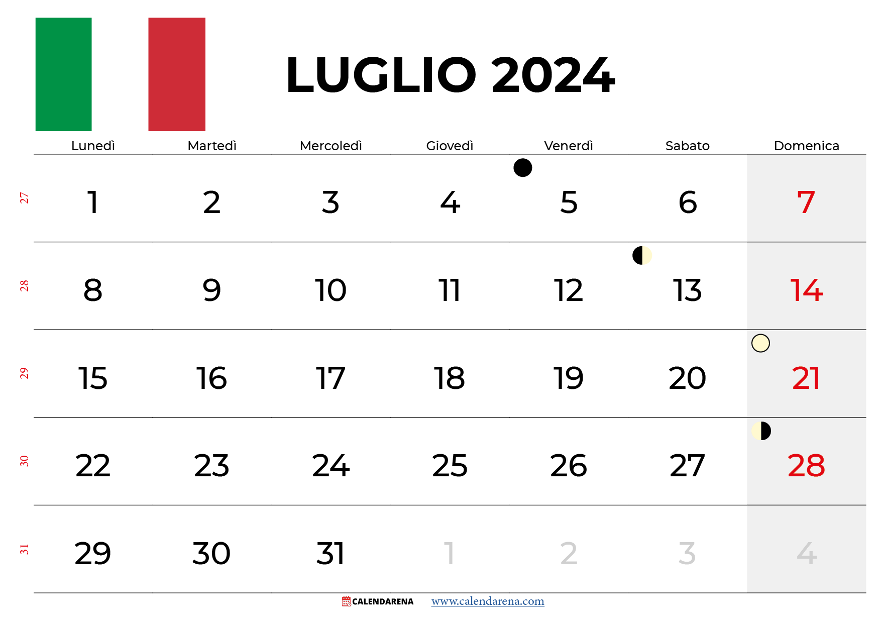 calendario luglio 2024 italia