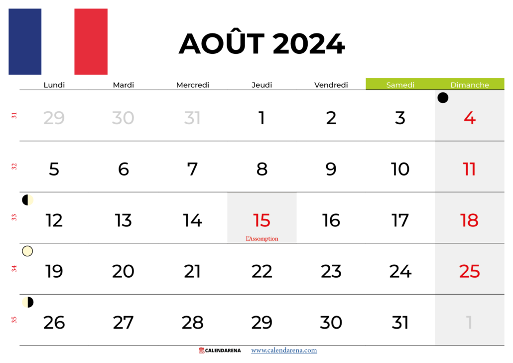 calendrier août 2024 France