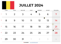 calendrier juillet 2024 Belgique