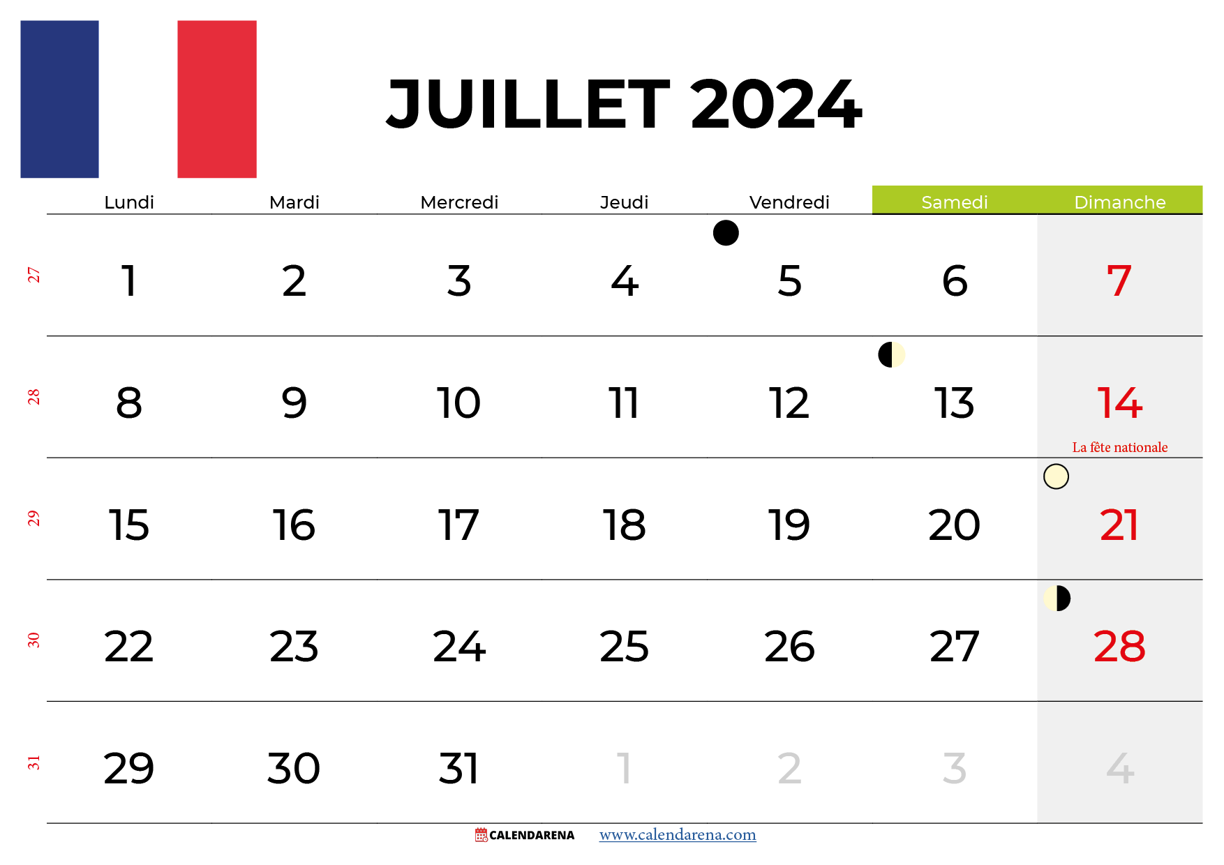 calendrier juillet 2024 France