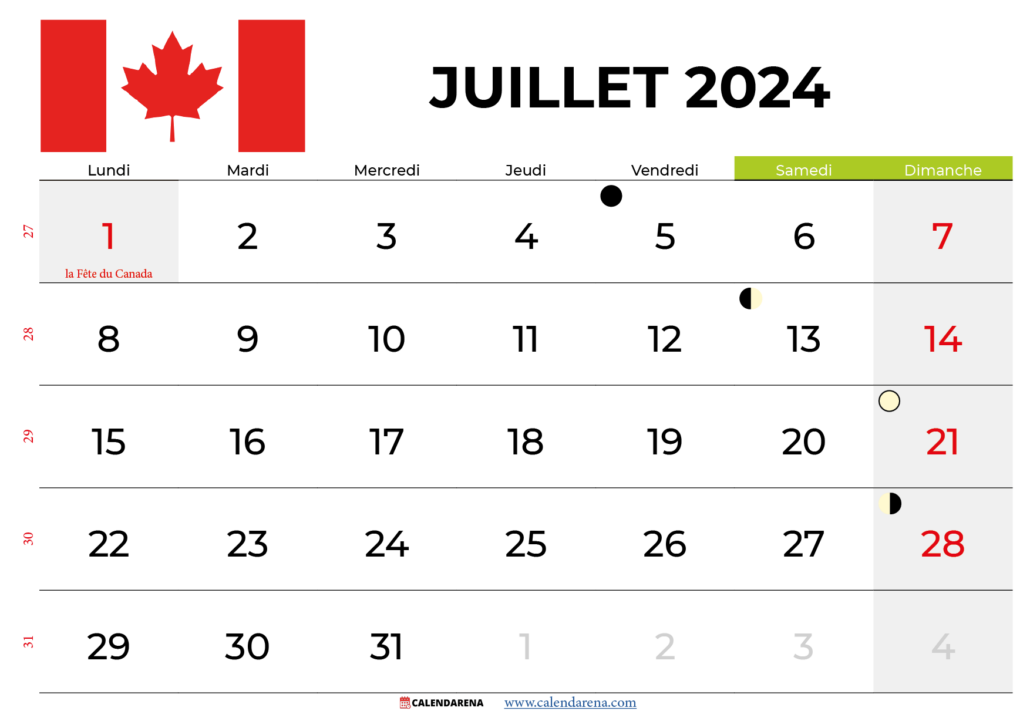 calendrier juillet 2024 québec