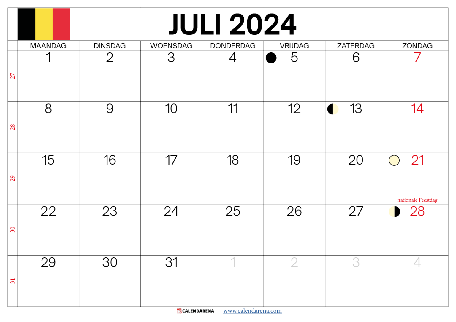 Kalender Juli 2024 België