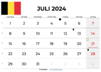 kalender juli 2024 België