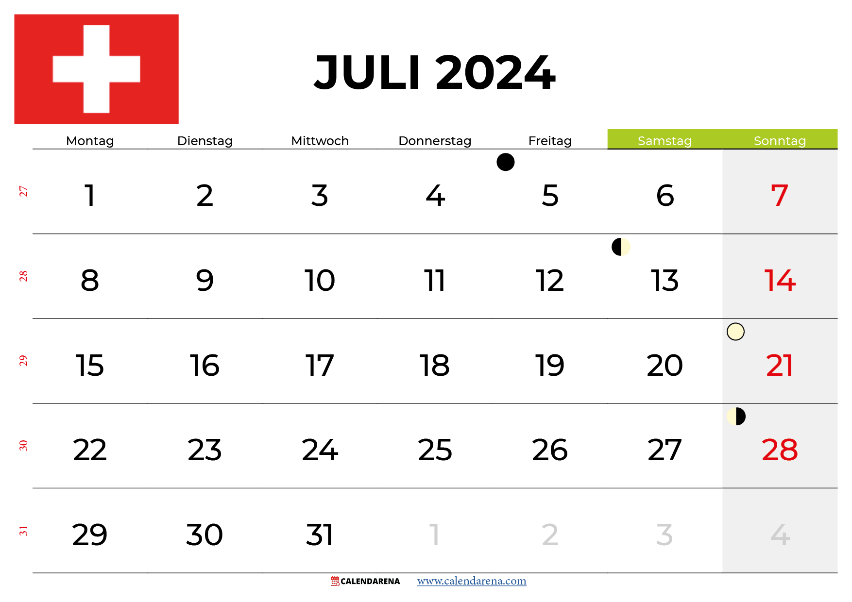 kalender juli 2024 Schweiz