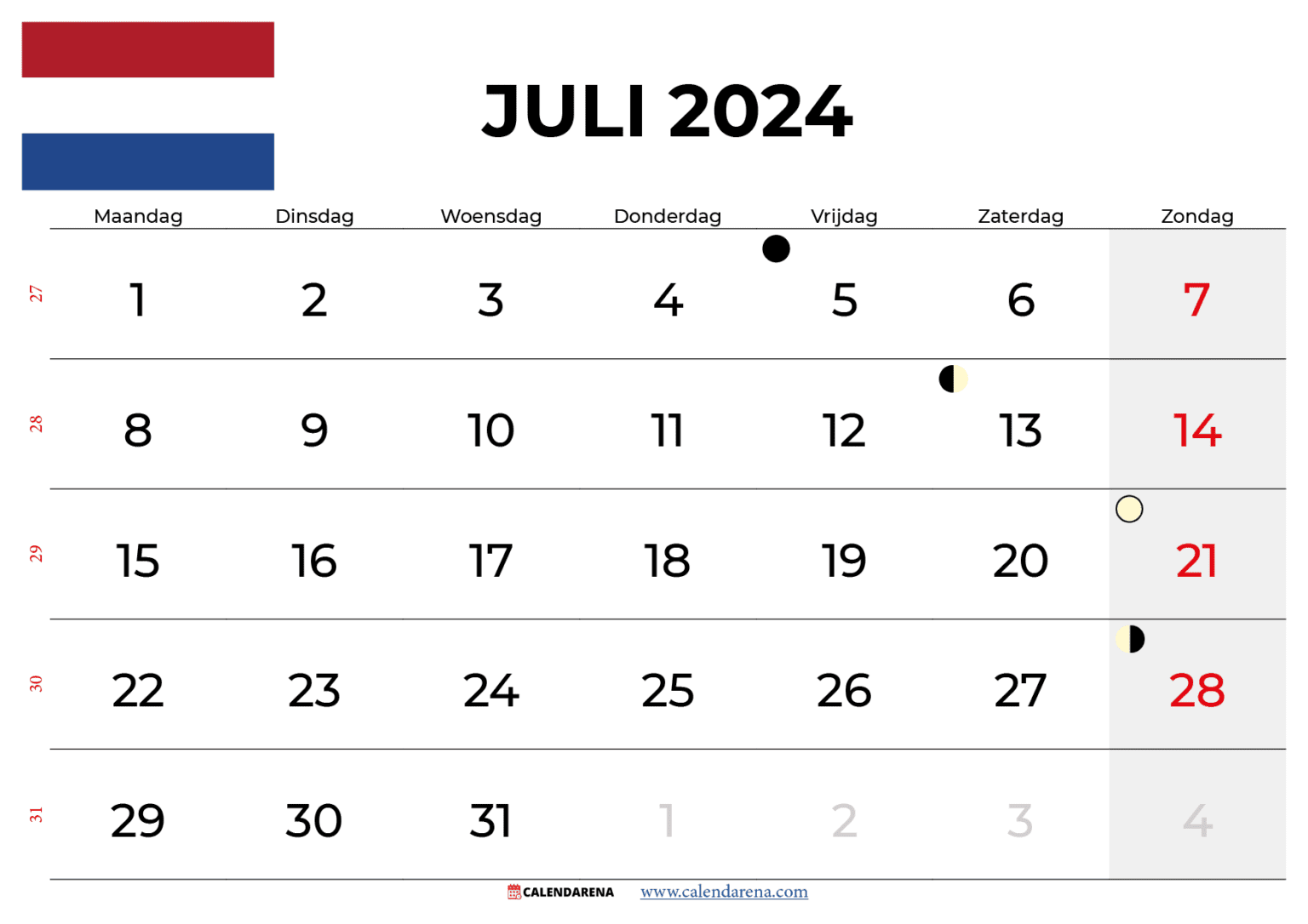 Kalender Juli 2024 Nederland