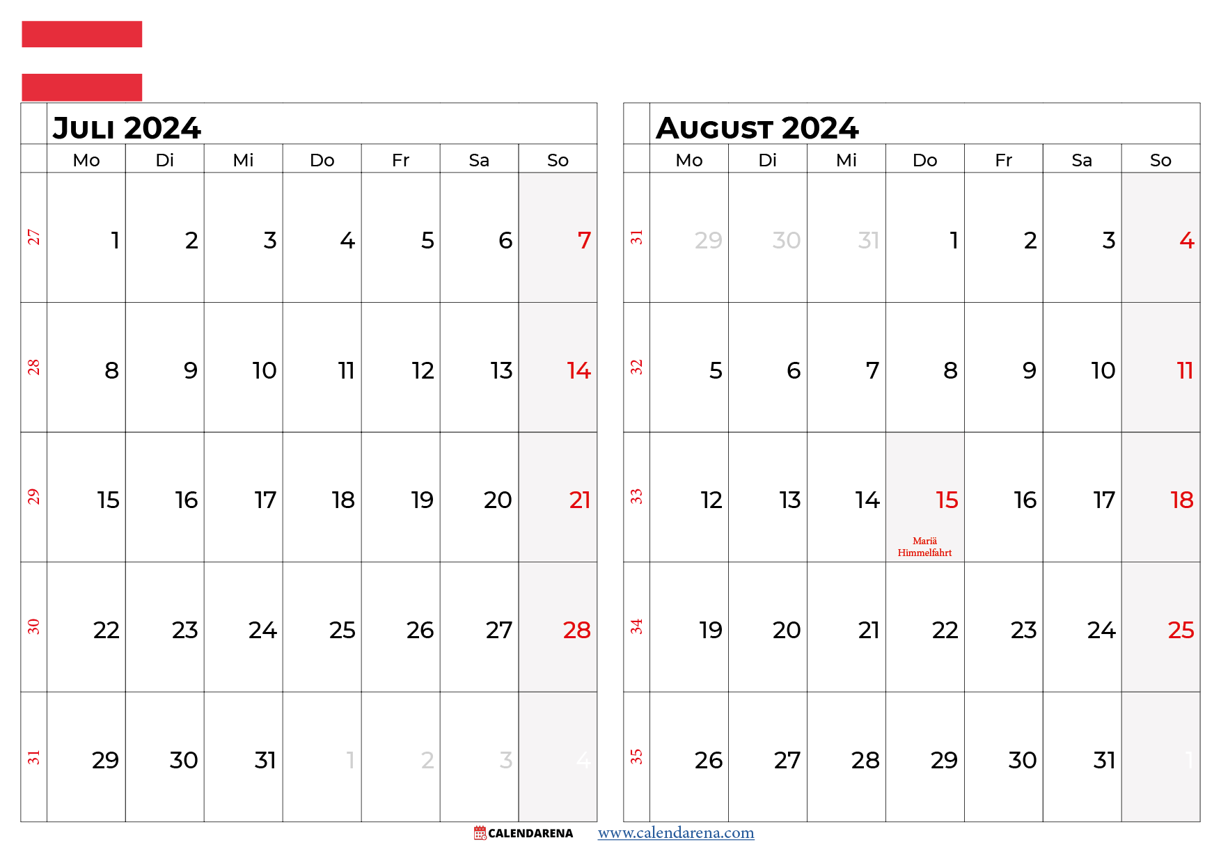 kalender juli august 2024 österreich