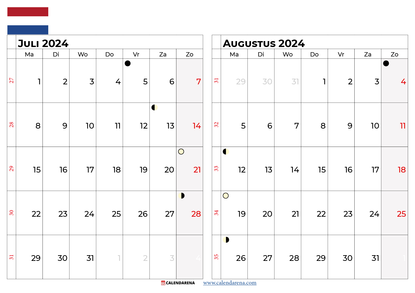 kalender juli augustus 2024 nederland